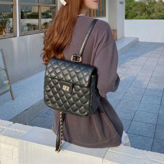 Quilted Flap Faux Leather Backpack