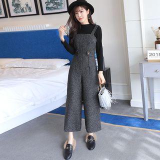 Long-sleeve Knit Top / Cropped Wide-leg Pinafore Pants / Set