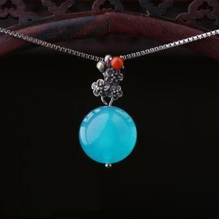Retro Flower Gemstone Pendant Necklace Blue - One Size
