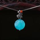 Retro Flower Gemstone Pendant Necklace Blue - One Size
