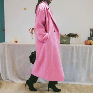 Lapelled Wool Blend Furry Maxi Coat