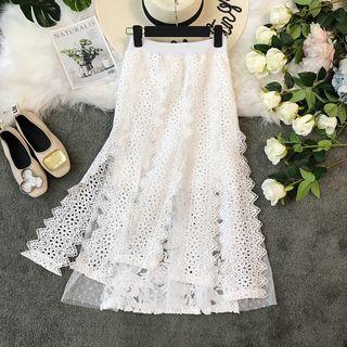Asymmetric Lace Panel Skirt