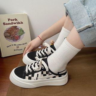 Checkered Panel Platform Sneaker Mules