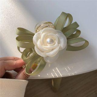 Faux Pearl Flower Hair Claw Green - One Size