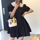 Short-sleeve Layered Collar Mini A-line Shirtdress