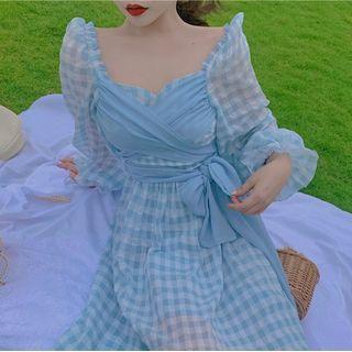 Plaid Mesh Midi Dress
