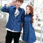 Couple Matching Chiffon Panel Denim Shirt/ Denim Shirt