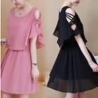 Cape-sleeve Chiffon A-line Mini Dress