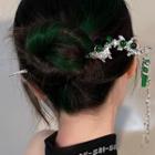 Faux Gemstone Fringed Hair Stick Green & Silver - One Size