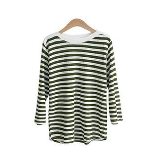 Long-sleeve Round Neck Striped T-shirt