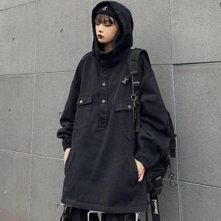 Front Pocket Half-button Hooded Top