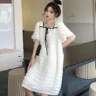 Puff-sleeve Square Neck Ruffled Midi Dress