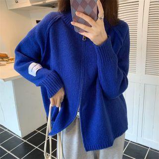 High-neck Double Zip Long-sleeve Cardigan