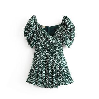 Short-sleeve V-neck Floral Playsuit