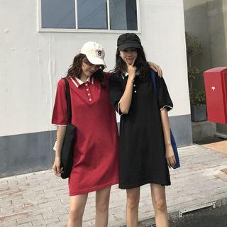 Collard Short-sleeve Knit Dress