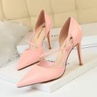 Faux Leather Pointed Toe High Heel Side Strap Pumps
