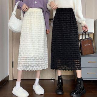 High Waist Lace Midi A-line Skirt