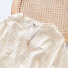 Elbow-sleeve V-neck Striped Blouse Stripes - Yellow - One Size