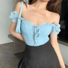 Short-sleeve Mesh Lace-up Cropped Top / Mini A-line Pleated Skirt