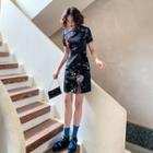 Short-sleeve Star Print Mini Qipao