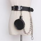 Chained Genuine Leather Belt Detachable Pouch & Chain - Black - One Size