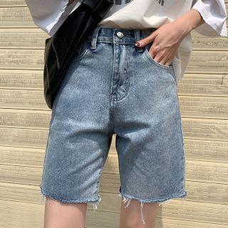 Frayed Straight Leg Denim Shorts