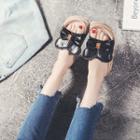 Bow Faux-leather Platform Slide Sandals