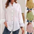 Long-sleeve Stand Collar Button-up Blouse