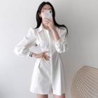 Puff Sleeve Plain Cinched Waist Shirtdress