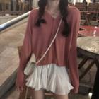 High-waist Lace-up Strap Skirt / V-neck Cardigan