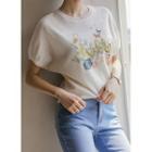 Batwing-sleeve Printed Knit Top Oatmeal - One Size