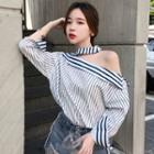 Cold Shoulder Striped Blouse Striped - White - One Size