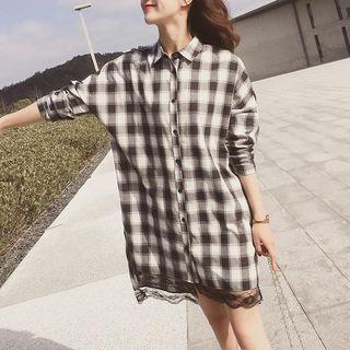 Lace Hem Plaid Shirt Dress