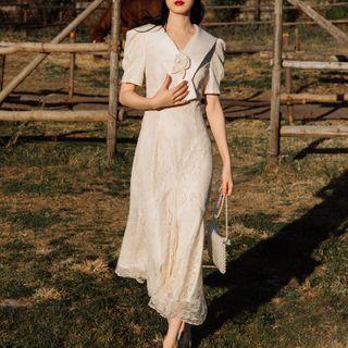 V Neck Lace Mermaid Maxi Dress