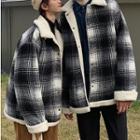 Couple Matching Stand Collar Plaid Buttoned Jacket