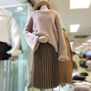 Set: Plain Sweater + Pleated Midi Skirt
