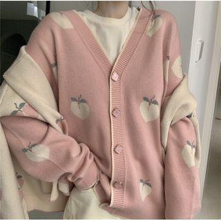 Peach Print Knit Cardigan