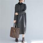 Mock Turtleneck Half-zip Long-sleeve Midi Dress