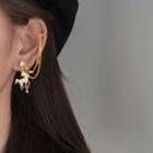 Non-matching Rhinestone Unicorn Chained Earring 1 Pc - As Shown In Figure - One Size