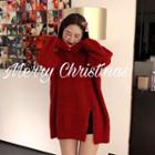 Slited Knit Sweater Red - One Size
