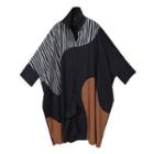 Color Block Long-sleeve Shirt Dress Black & Brown - One Size