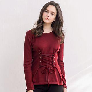 Long Sleeve Lace Up Waist Top
