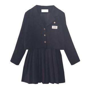 Applique Single-breasted Blazer / Spaghetti Strap Mini A-line Dress / Set