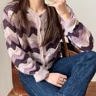 Patterned Knit Cardigan Patterned - Purple - One Size