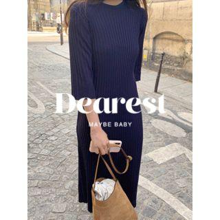 Round-neck Ribbed Knit Dress One Size