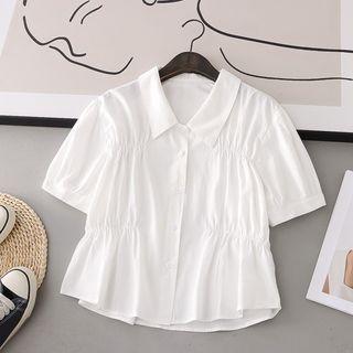 Puff-sleeve Shirred Shirt White - One Size