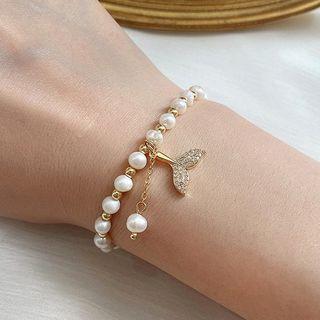 Mermaid Tail Freshwater Pearl Bracelet White & Gold - One Size