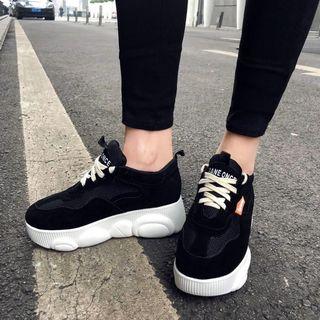 Faux Leather Lace-up Platform Hidden Wedge Sneakers
