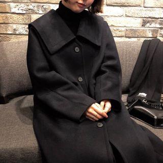 Sailor Collar Button Long Coat Black - One Size
