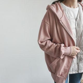 Drawstring Hooded Zip-up Jacket